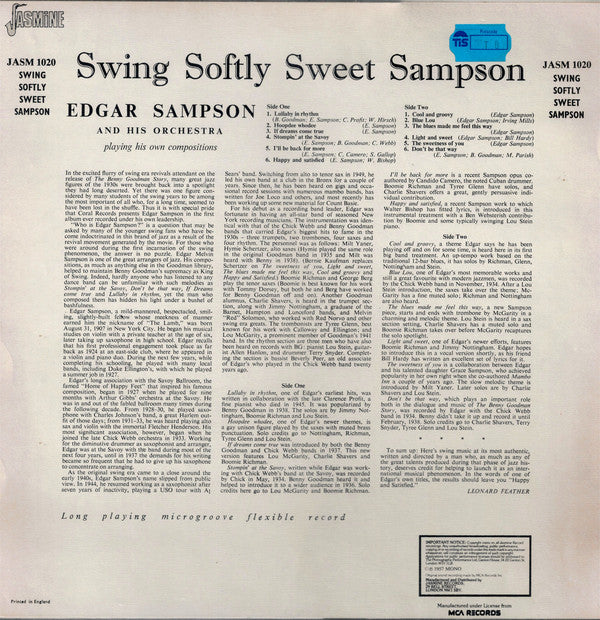 Edgar Sampson And His Orchestra : Swing Softly Sweet Sampson (LP, Album, RE)