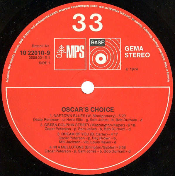 Oscar Peterson ~ Oscar's Choice (Vinyl) - Djungel & Jazz
