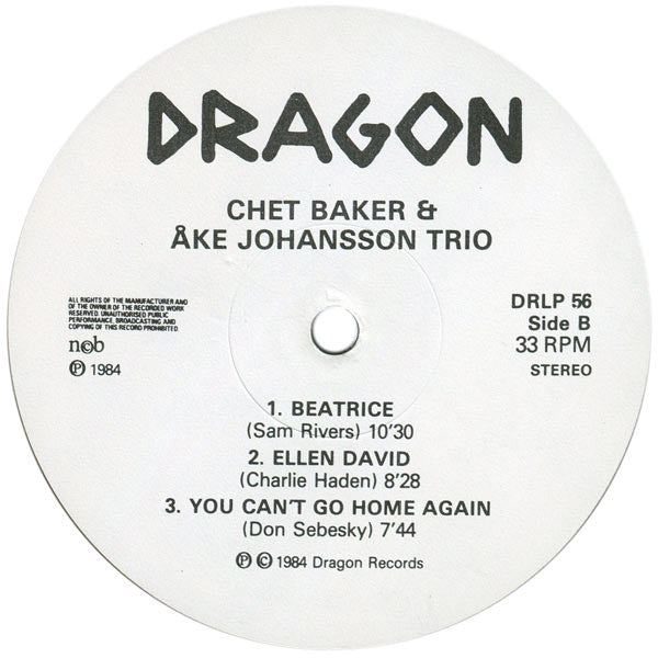 Chet Baker With Åke Johansson Trio ~ Live In Sweden (Vinyl) - Djungel & Jazz