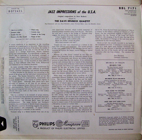 The Dave Brubeck Quartet ~ Jazz Impressions Of The U.S.A. (Vinyl) - Djungel & Jazz