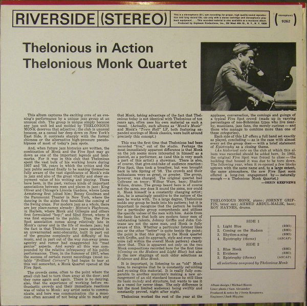 Thelonious Monk Quartet With Johnny Griffin ~ Monk In Action (Vinyl) - Djungel & Jazz