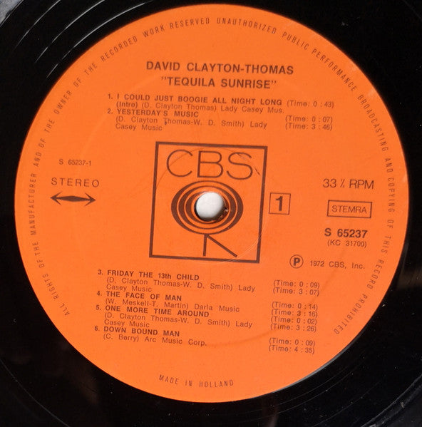David Clayton-Thomas : Tequila Sunrise (LP, Album, Gat)