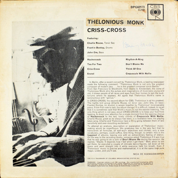 Thelonious Monk ~ Criss-Cross (Vinyl) - Djungel & Jazz