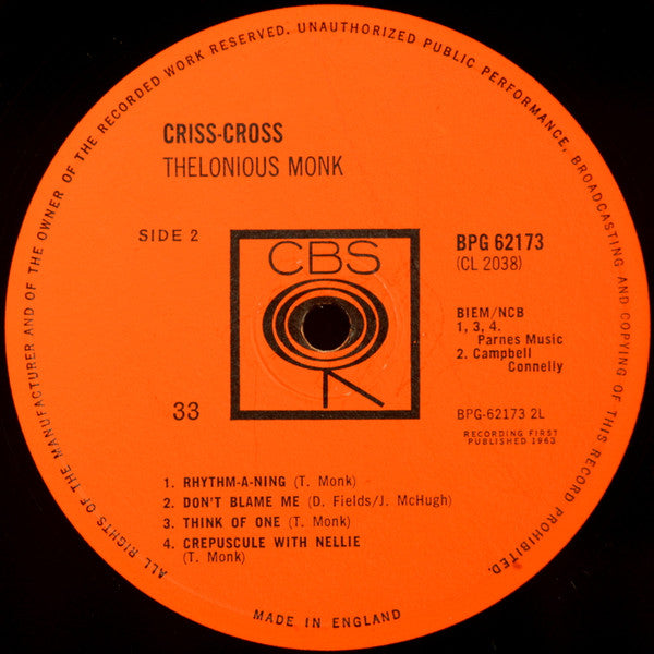 Thelonious Monk ~ Criss-Cross (Vinyl) - Djungel & Jazz