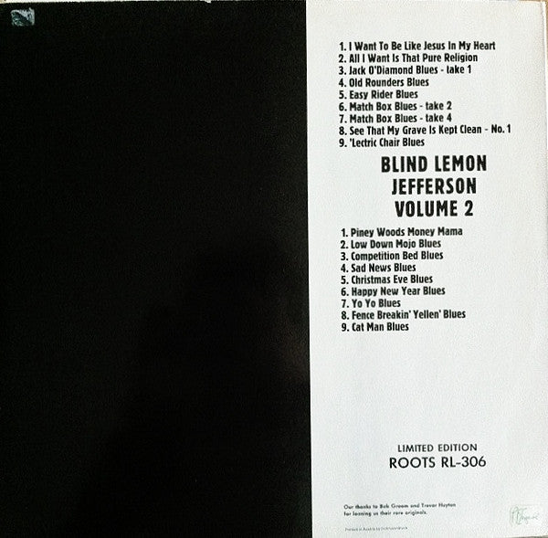 Blind Lemon Jefferson ~ Volume 2 (1925-1929) (Vinyl) - Djungel & Jazz