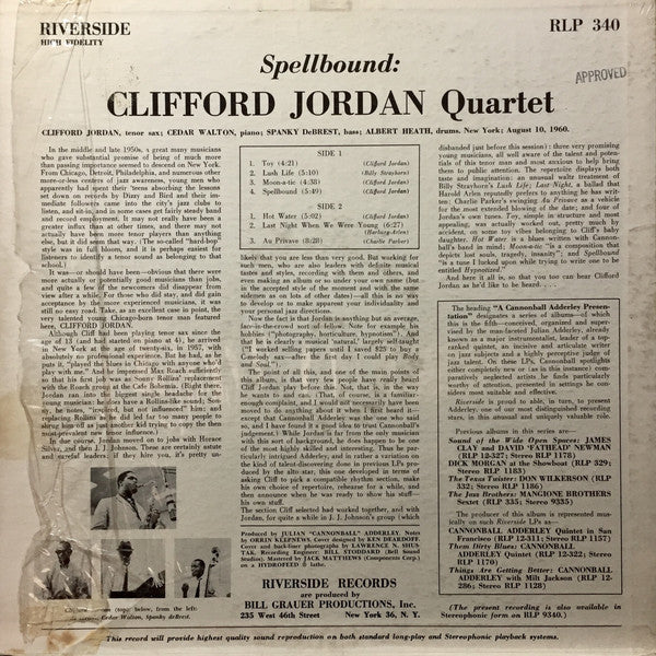 Clifford Jordan Quartet : Spellbound (LP, Album, Mono)