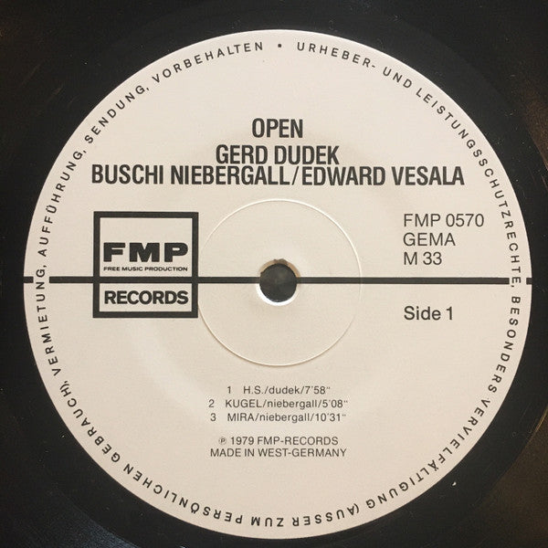 Gerd Dudek / Buschi Niebergall / Edward Vesala ~ Open (Vinyl) - Djungel & Jazz