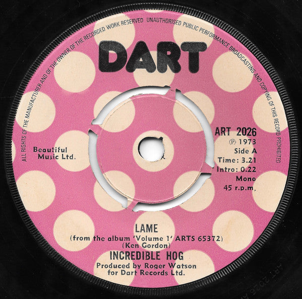 Incredible Hog ~ Lame / Tadpole (Vinyl) - Djungel & Jazz