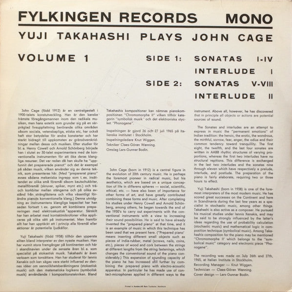 Yuji Takahashi Plays John Cage ~ Sonatas And Interludes Vol. 1 (Vinyl) - Djungel & Jazz