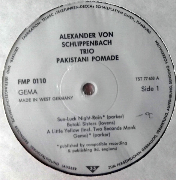 Alexander von Schlippenbach Trio ~ Pakistani Pomade (Vinyl) - Djungel & Jazz