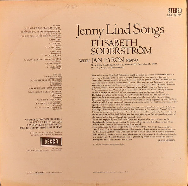 Elisabeth Söderström, Jan Eyron ~ Jenny Lind Songs (Vinyl) - Djungel & Jazz