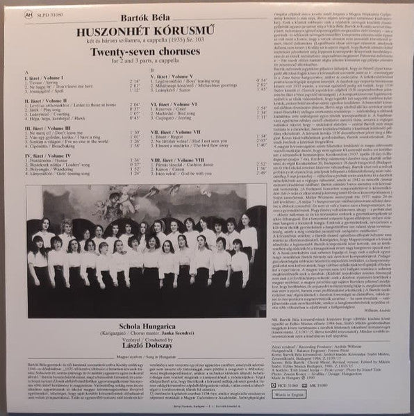 Béla Bartók / Schola Hungarica, László Dobszay : Huszonhét Kórusmű / Twenty-Seven Choruses (LP)