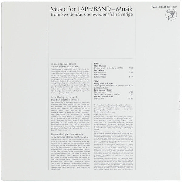 Various ~ Music For Tape / Band - Musik From Sweden / Aus Schweden / Från Sverige (Vinyl) - Djungel & Jazz