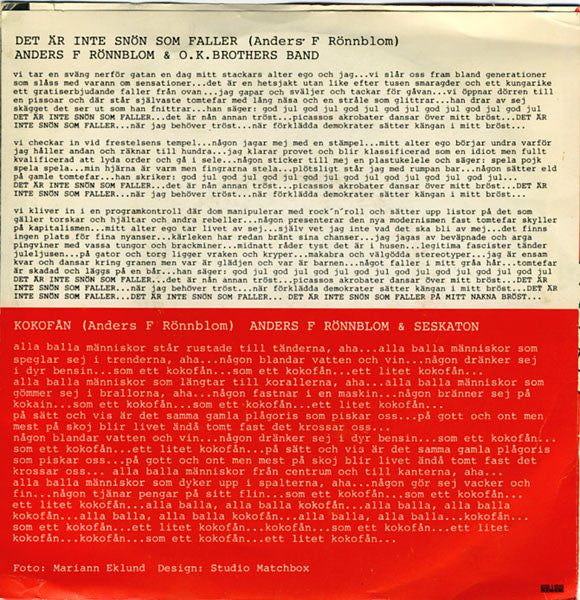 Anders F Rönnblom ~ Det Är Inte Snön Som Faller / Kokofån (Vinyl) - Djungel & Jazz