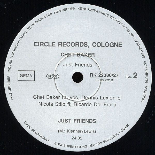 Chet Baker Quartet Featuring Dennis Luxion : Just Friends (LP, Album)