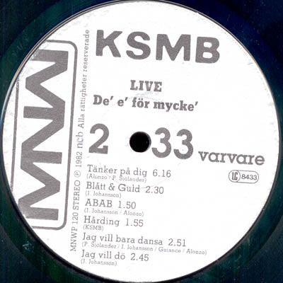 KSMB ~ Live - De' E' För Mycke' (Vinyl) - Djungel & Jazz