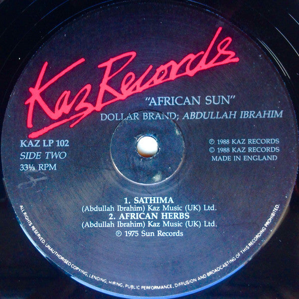 Dollar Brand / Abdullah Ibrahim ~ African Sun (Vinyl) - Djungel & Jazz