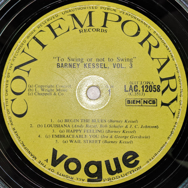 Barney Kessel ~ Vol. 3, "To Swing Or Not To Swing" (Vinyl) - Djungel & Jazz