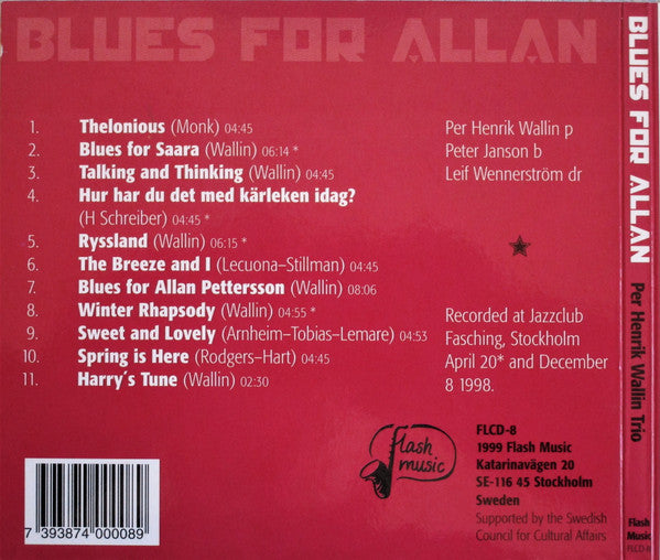 Per Henrik Wallin Trio ~ Blues For Allan (Per Henrik Wallin Trio Live In Stockholm 1998) (Vinyl) - Djungel & Jazz