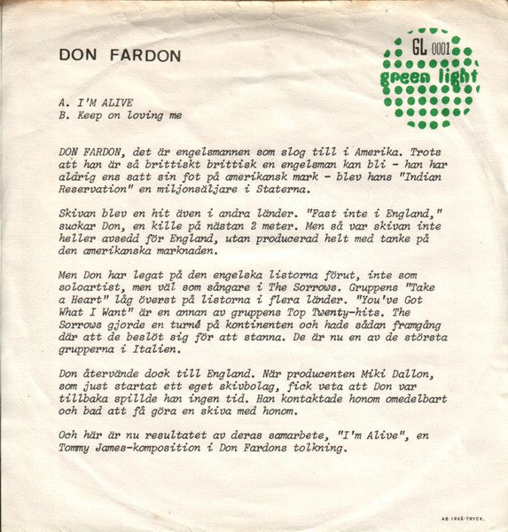 Don Fardon ~ I'm Alive (Vinyl) - Djungel & Jazz