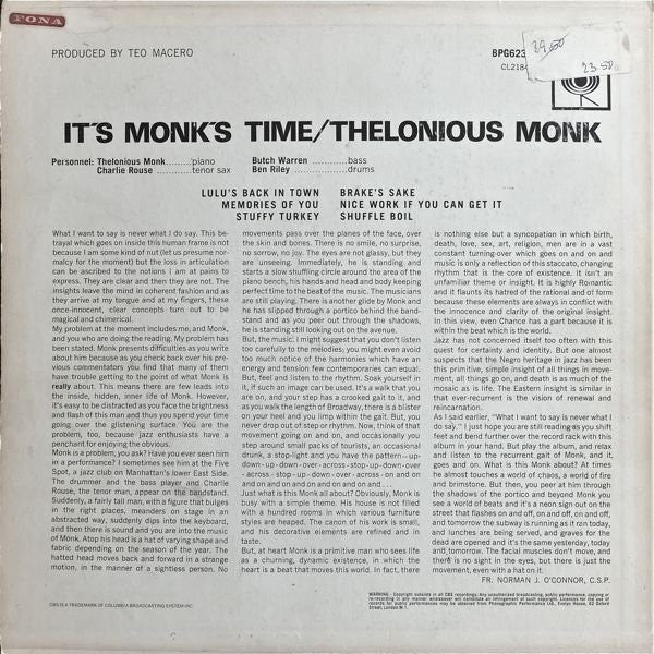 Thelonious Monk ~ It's Monk's Time (Vinyl) - Djungel & Jazz