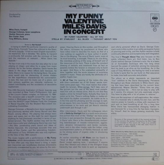 Miles Davis : My Funny Valentine - Miles Davis In Concert (LP, Album, RE)