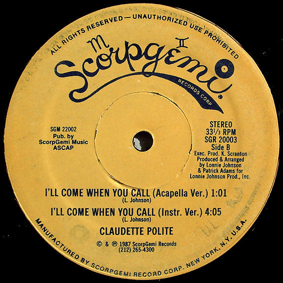 Claudette Polite : I'll Come When You Call (12")