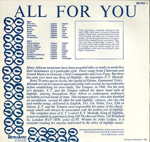 E.T. Mensah ~ All For You (Vinyl) - Djungel & Jazz
