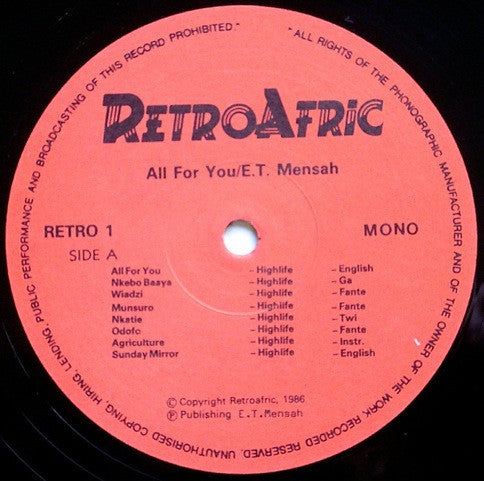 E.T. Mensah ~ All For You (Vinyl) - Djungel & Jazz
