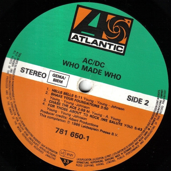 AC/DC : Who Made Who (LP, Album, Comp)