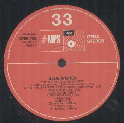 The Art Van Damme Quintet : Blue World (LP, Album, RE)