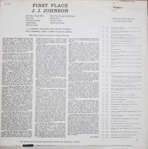 J.J. Johnson : First Place (LP, Album, RE)