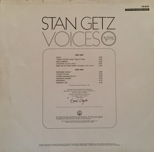 Stan Getz ~ Voices (Vinyl) - Djungel & Jazz