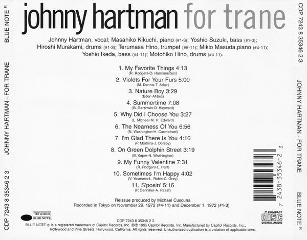 Johnny Hartman ~ For Trane (Vinyl) - Djungel & Jazz