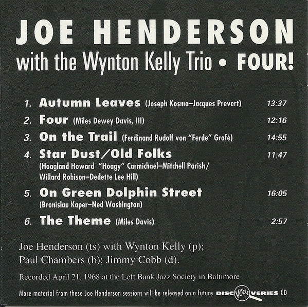 Joe Henderson With The Wynton Kelly Trio ~ Four! (Vinyl) - Djungel & Jazz