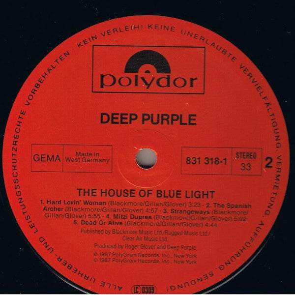 Deep Purple : The House Of Blue Light (LP, Album, Han)