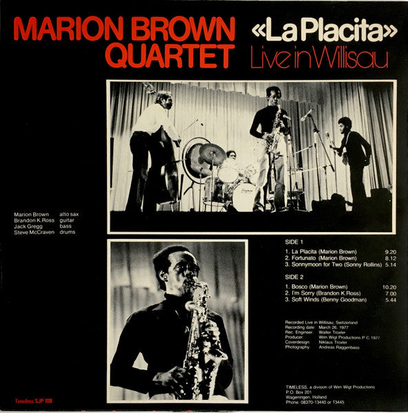 Marion Brown Quartet ~ "La Placita" - Live In Willisau (Vinyl) - Djungel & Jazz