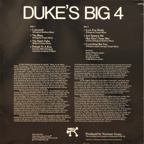 Duke Ellington ~ Duke's Big 4 (Vinyl) - Djungel & Jazz