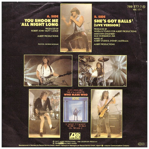 AC/DC : You Shook Me All Night Long (7", Single)