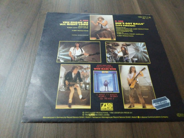 AC/DC : You Shook Me All Night Long (7", Single)