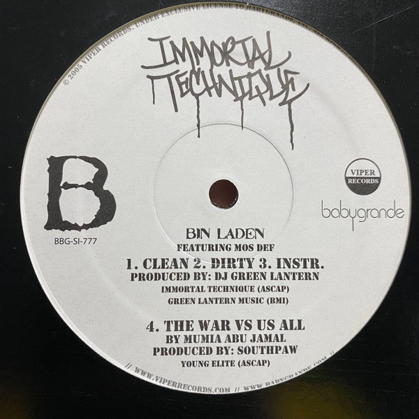 Immortal Technique ~ Bin Laden Remix (Bin Laden Pt. 2) (Vinyl) - Djungel & Jazz