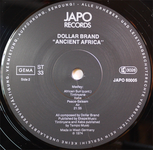 Dollar Brand ~ Ancient Africa (Vinyl) - Djungel & Jazz