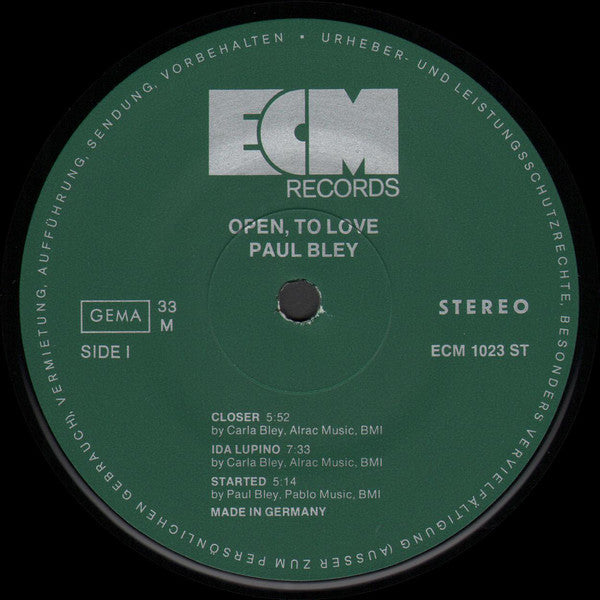 Paul Bley ~ Open, To Love (Vinyl) - Djungel & Jazz