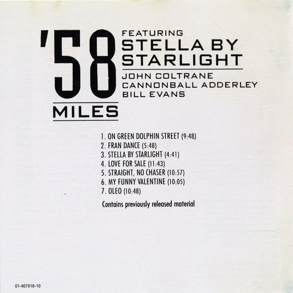 Miles Davis Featuring John Coltrane, Cannonball Adderley, Bill Evans ~ '58 Miles Featuring Stella By Starlight (Vinyl) - Djungel & Jazz