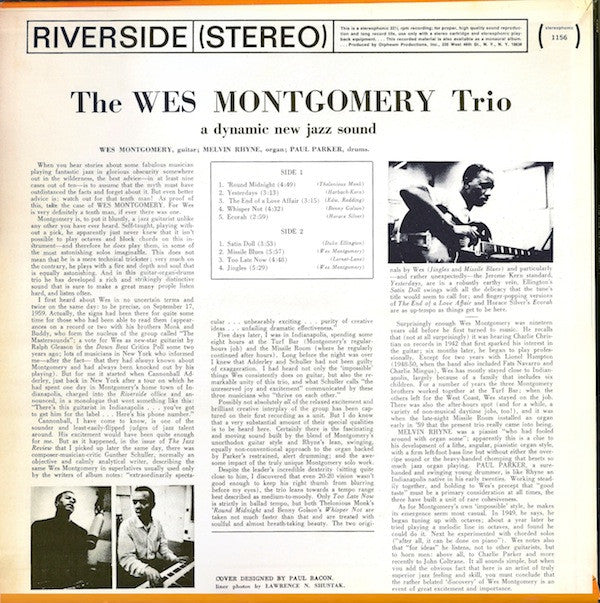 The Wes Montgomery Trio : The Wes Montgomery Trio (LP, Album, RE)