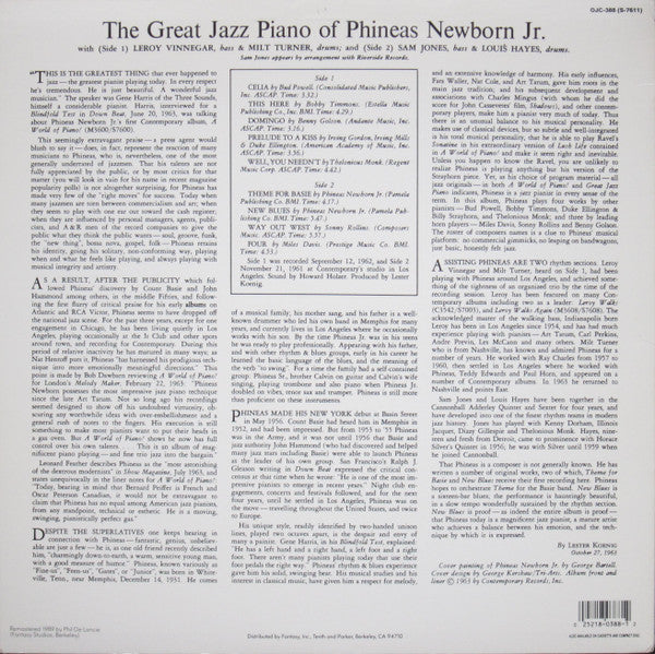 Phineas Newborn Jr. ~ The Great Jazz Piano Of Phineas Newborn Jr. (Vinyl) - Djungel & Jazz