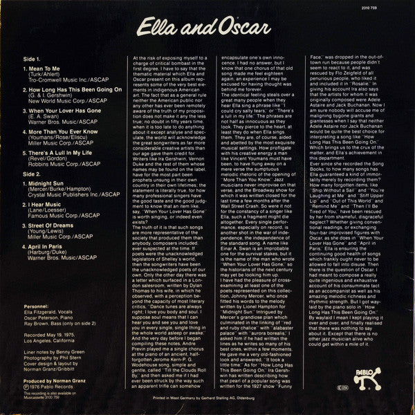 Ella Fitzgerald & Oscar Peterson ~ Ella And Oscar (Vinyl) - Djungel & Jazz