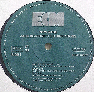 Jack DeJohnette's Directions ~ New Rags (Vinyl) - Djungel & Jazz