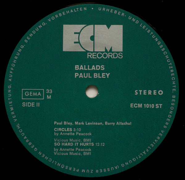 Paul Bley ~ Ballads (Vinyl) - Djungel & Jazz
