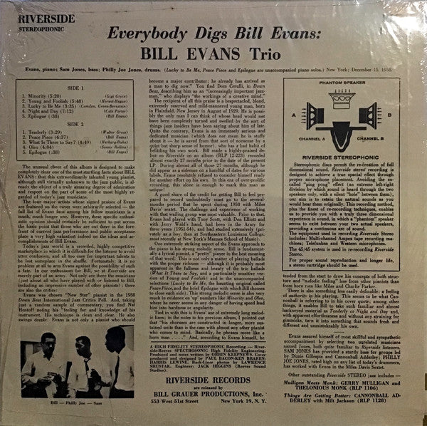 The Bill Evans Trio : Everybody Digs Bill Evans (LP, Album, RE)